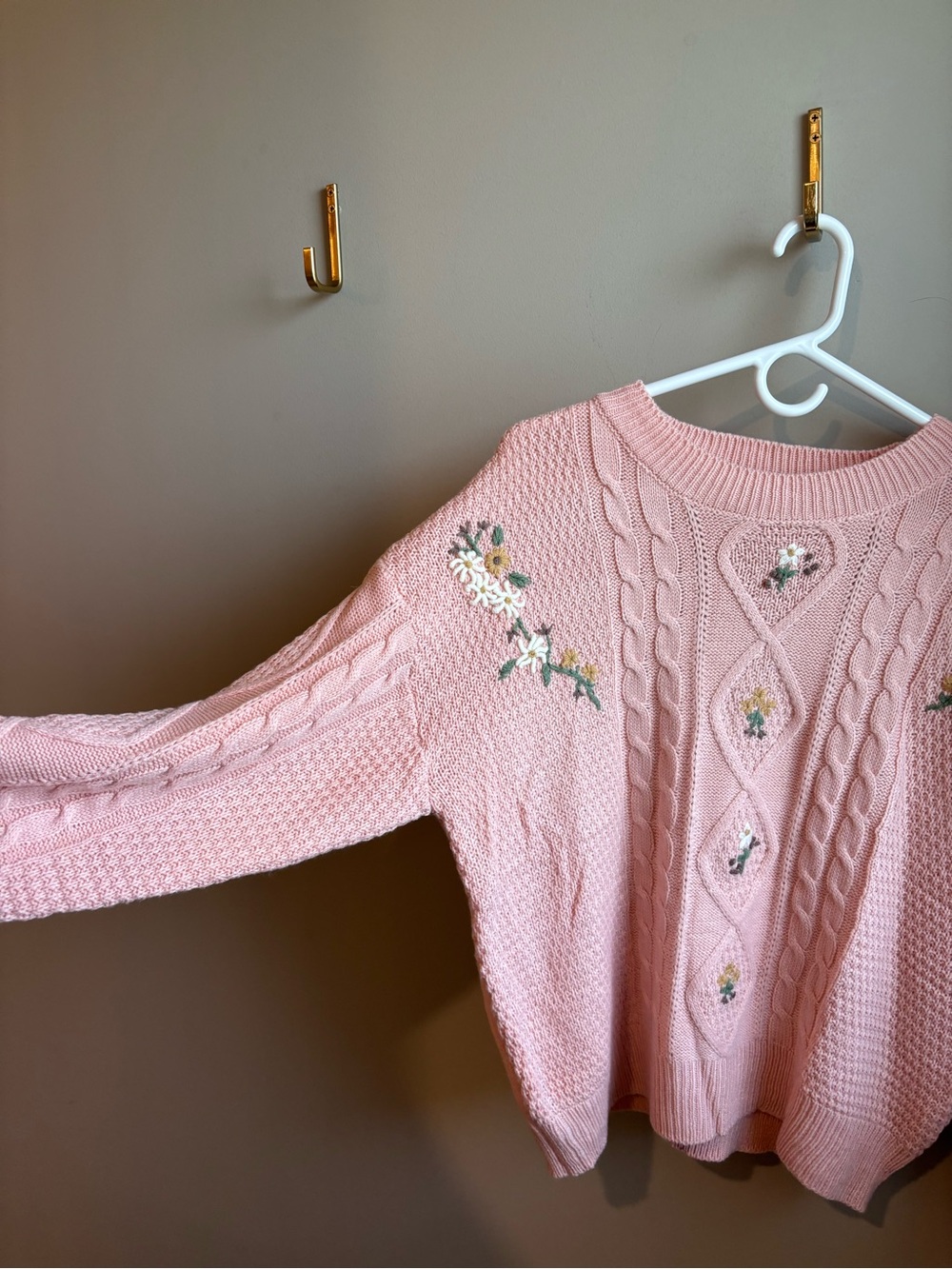 So Me Pink Cable Knit Sweater with Floral Embroidery - Picture 4 of 5